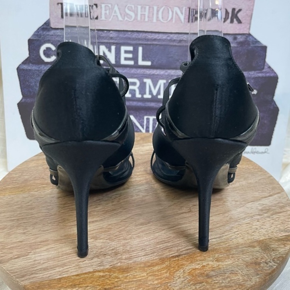 DIOR by JOHN GALLIANO Black Leather& Satin Multistrap Pointed Toe Heels - Picture 4 of 16